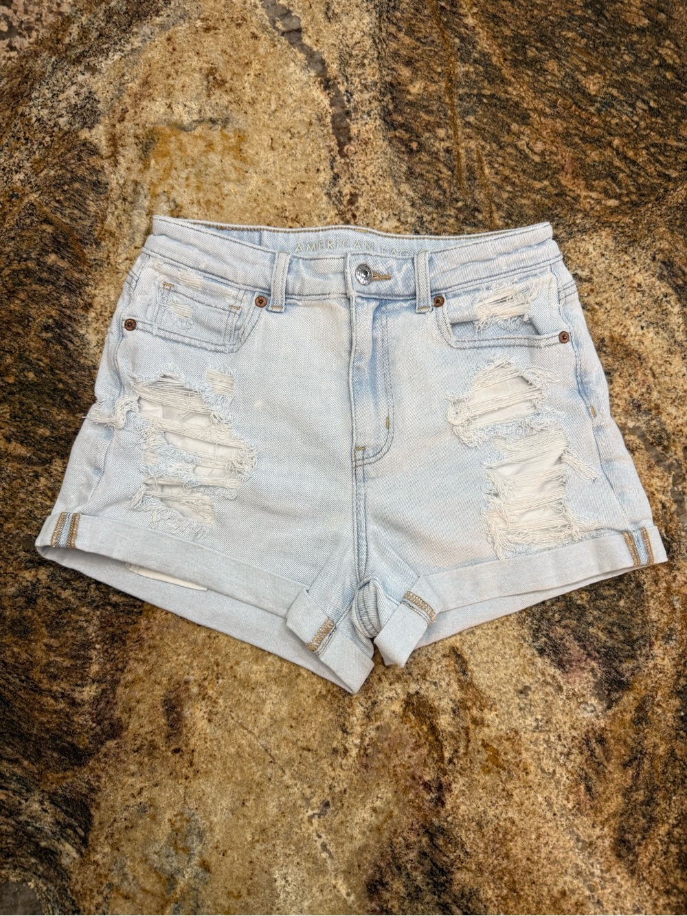 American Eagle Outfitters Light Wash Ripped Denim Mom Shorts